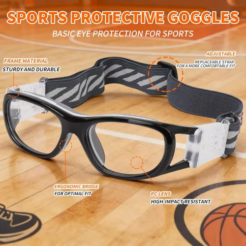 Miniatura 5 de N/A'' Gafas deportivas para niños, baloncesto, fútbol, entrenamiento, seguras, antiniebla, 7-12 Marco Negro Gris Pad