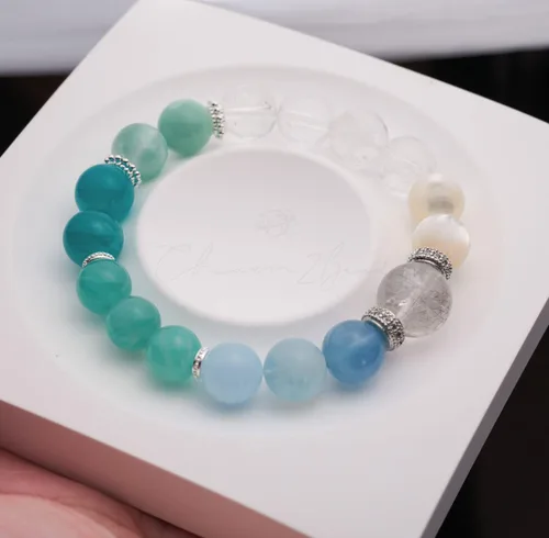 Miniatura 47 de Precious Gemstone Natural Crystal Healing Bracelet, Rutilated Quartz, Moonstone, Quartz Handmade Original Design Bracelet