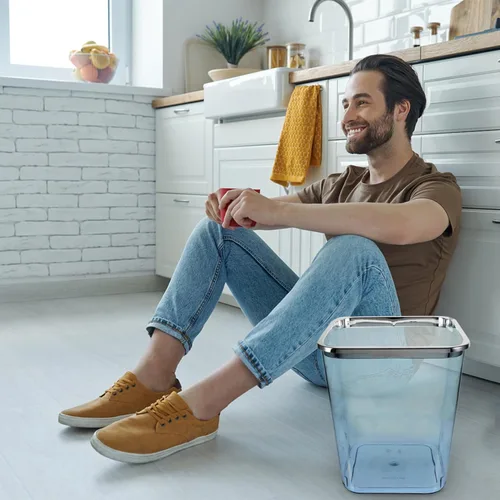 Miniatura 4 de STOBOK Cubo de basura cuadrado transparente grande para basura, contenedor decorativo de 1.5 litros para el hogar, oficina, baño, dormitorio, cocina
