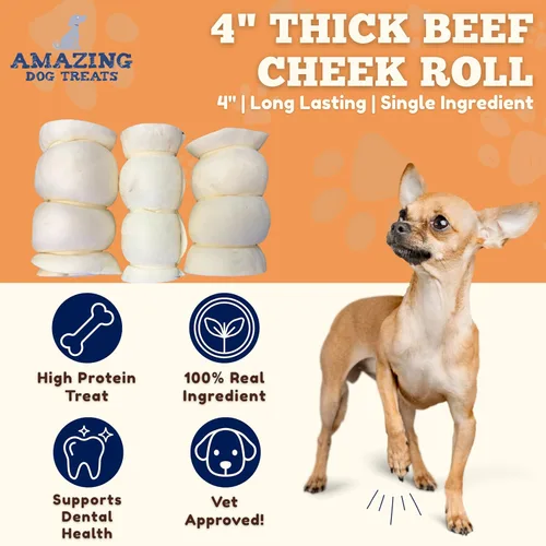 Miniatura 2 de Amazing Dog Treats - Rollos de mejillas de ternera (Mega gruesos de 4 pulgadas - 6 piezas) - Masticables alternativos seguros de cuero crudo