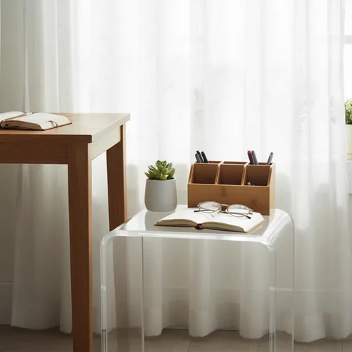 Miniatura 7 de Mesa auxiliar de acrílico transparente transparente con bordes redondeados, mesa pequeña compacta de 18 pulgadas de alto, mesa auxiliar de acrílico