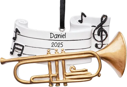 Miniatura 14 de Adorno navideño personalizado de instrumento musical de piano 2026 – Personalización gratuita Piano con clave de agudos con purpurina y cinta