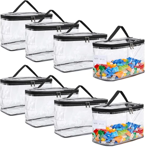 Miniatura 10 de Paquete de 4 bolsas de almacenamiento grandes transparentes para juguetes con etiqueta de nombre, funda organizadora de juguetes de PVC impermeable