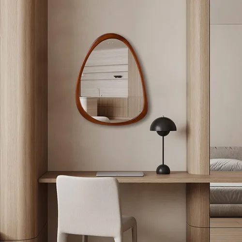 Miniatura 5 de Espejo de pared de madera irregular de 28 x 22 pulgadas, espejo decorativo abstracto asimétrico para sala de estar, dormitorio, entrada, baño