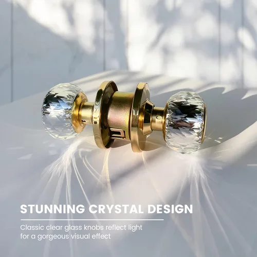 Miniatura 6 de Pomos de puerta de cristal con cerradura y llaves con cerradura de privacidad, lujosos pomos de puerta de cristal clásicos de diamante