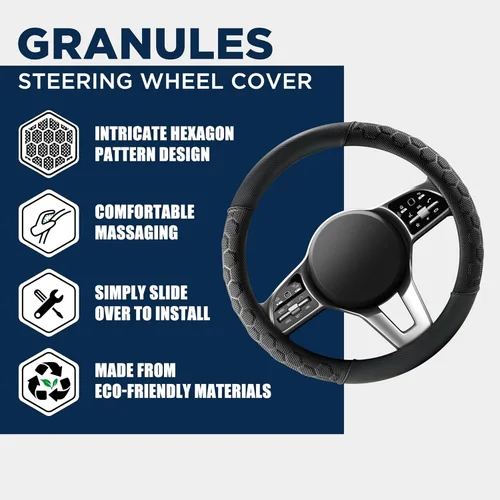 Miniatura 3 de PIC AUTO Funda de volante de masaje, protector de volante de automóvil de cuero de material de patrón de fútbol negro, accesorios