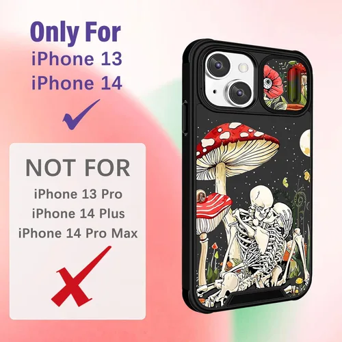 Miniatura 2 de Funermei Funda 2 en 1 para iPhone 13/iPhone 14 para mujeres, linda funda de teléfono con calavera para niñas, diseño de esqueleto gótico, divertido