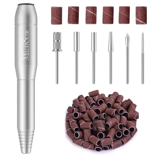 MelodySusie Taladro de uñas portátil en forma de bolígrafo con adaptador de CA, lima eléctrica PC120B 20000RPM con diseño compacto para todo el