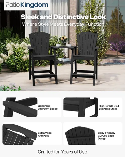 Miniatura 2 de Juego de 2 sillas altas Adirondack de Patio Kingdom, sillas de cubierta de HDPE con bandejas conectadas y agujero para sombrilla, taburetes de bar