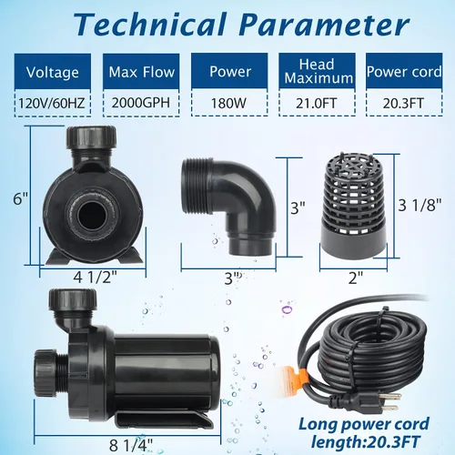 Miniatura 5 de WaterRebirth (PC2000,2000GPH) Bomba de agua sumergible de alto flujo-Casa/Bomba de agua en línea-Bomba sumergible-Bomba de transferencia