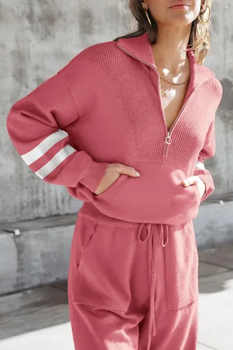 Miniatura 60 de PRETTYGARDEN Conjunto de suéter de 2 piezas para mujer, sudadera con cremallera, pantalones deportivos, ropa casual