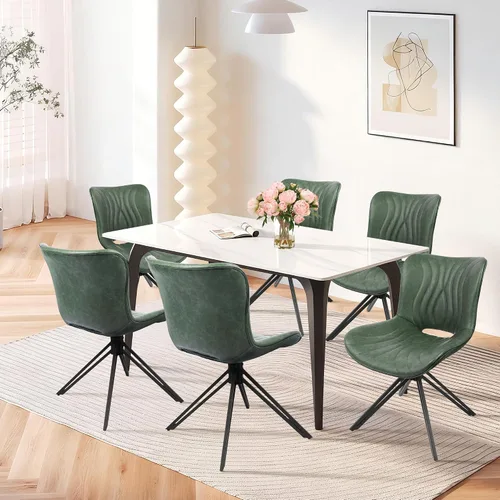 Miniatura 12 de Juego de 4 sillas de comedor, 360° giratorias, tapizadas, modernas de mediados de siglo, para cocina y comedor, sin brazos, de piel sintética, Gris