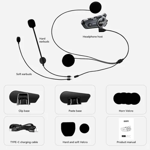 Miniatura 8 de Altavoces e intercomunicador Bluetooth para casco - Sistema de comunicación de cancelación de ruido para 2 jinetes para motocicleta, esquí, ciclismo