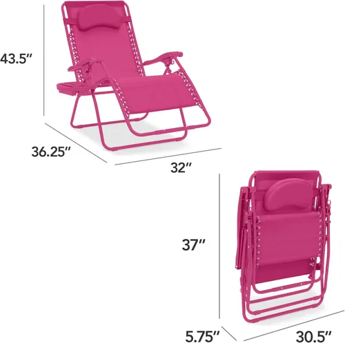Miniatura 2 de Best Choice Products Silla reclinable de patio al aire libre de gran tamaño con gravedad cero, plegable, con portavasos y bandeja de accesorios