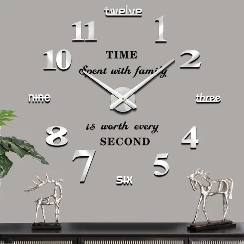 Miniatura 10 de Mintime Reloj de pared moderno sin marco, grande, 3D, números de espejo para decoración de oficina en casa Negro