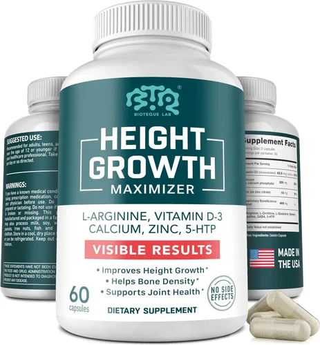 BIOTEQUELAB Maximizador de crecimiento de altura, píldoras de mezcla de calcio, vitamina D3 y zinc, suplemento de crecimiento óseo para niños y
