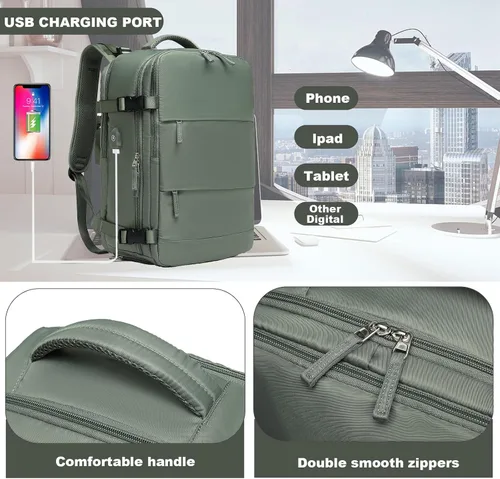 Miniatura 6 de Somago Mochila de viaje con 3 compartimentos grandes, aprobada por aerolíneas, mochila de mano casual, para portátiles de hasta 16 pulgadas, Verde