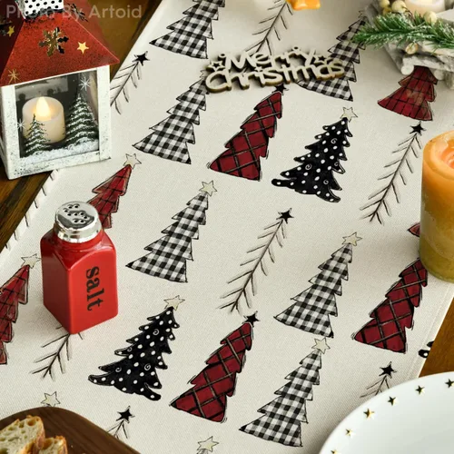 Miniatura 3 de Artoid Mode Camino de mesa de árbol de Navidad, decoración de mesa de comedor de cocina de invierno de temporada para decoración de fiesta