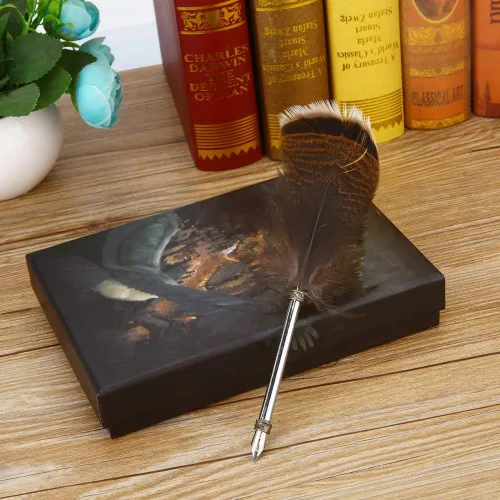 Miniatura 2 de Bolígrafo de inmersión de plumas de búho con tinta, juego de regalo de instrumentos de escritura para niños y amantes de la caligrafía