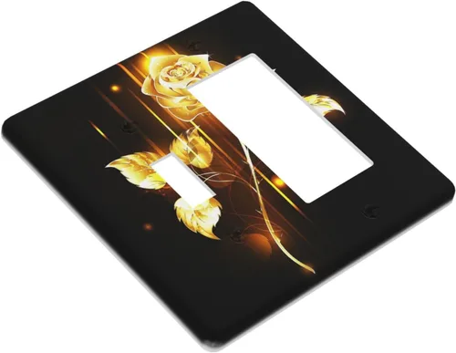Miniatura 31 de Cubiertas de placa de pared de 3 gang con interruptor de luz de triple palanca, en negro y dorado con esplendor de oro rosa, estampado floral