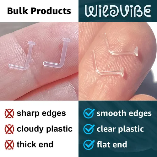 Miniatura 3 de Aretes de nariz transparentes para el trabajo – Anillos de nariz transparentes en forma de L – Anillos de nariz de plástico Bioflex para cirugía