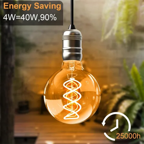 Miniatura 3 de G80 Bombillas Edison vintage regulables de 4 W (equivalente a 40 W) con filamento LED, luz cálida de 2200 K CRI80+, E26, 25000 horas, bombillas