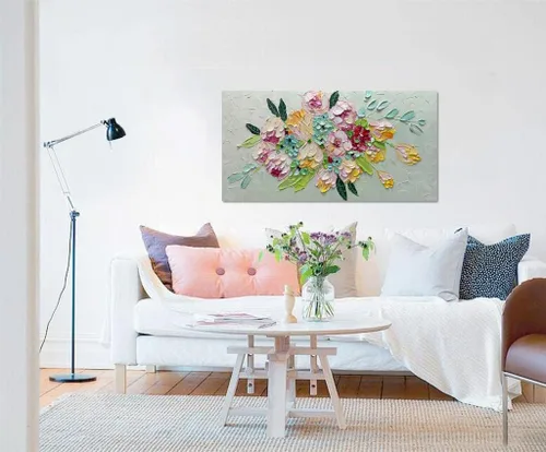 Miniatura 2 de AZAVY Arte, 24 x 48 pulgadas, moderno ramo de flores texturizadas pintadas a mano, arte de pared, pinturas al óleo florales sobre lienzo, naturaleza