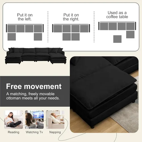 Miniatura 7 de Sofá modular convertible seccional, sofá de 4 asientos en forma de L con diván reversible, sofá de nube de asiento profundo, sofá cama 3 en 1, tela