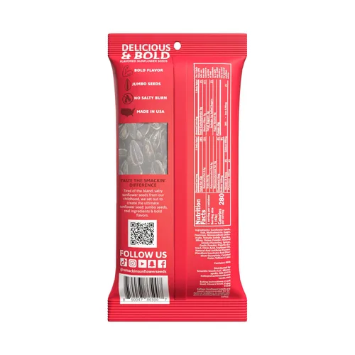 Miniatura 7 de SMACKIN' Sunflower Seeds, Lote pequeño jumbo asado, hecho en Estados Unidos, barbacoa de patio trasero. Bolsas de 1.5 onzas (paquete de 6)
