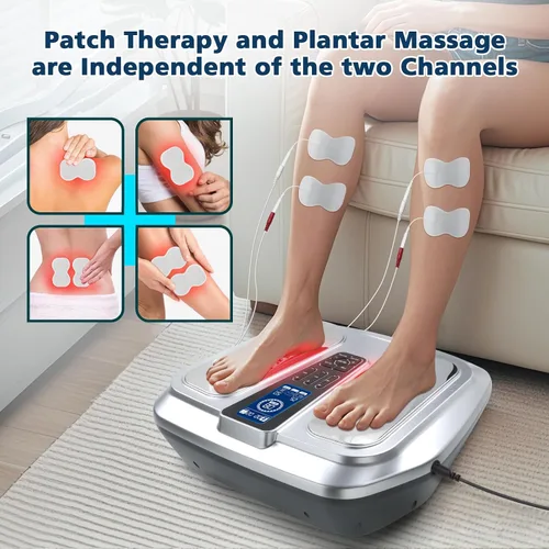 Miniatura 5 de Masajeador de pies EMS con calor, TENS - Estimulador electrónico de circulación muscular con 4 almohadillas de electrodos para neuropatía, alivia