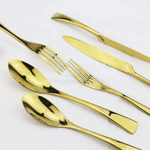 Miniatura 3 de JASHII Juego de cubiertos dorados de 24 piezas, juego de vajilla de acero inoxidable 18/10 para 4, incluye cuchillo, tenedor/cuchara, pulido con Oro