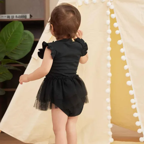 Miniatura 3 de ROMPERINBOX Vestido de verano negro con volantes para bebé, recién nacido, de tul para recién nacido, de 0 a 24 meses