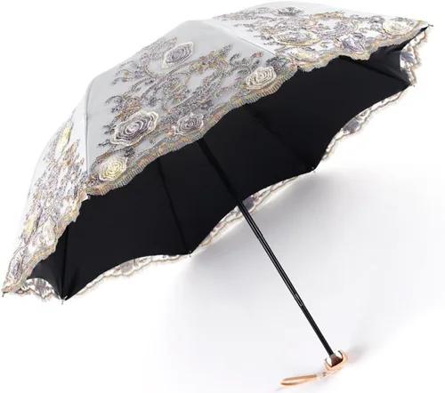 Miniatura 144 de Honeystore Sombrilla bordada con flor 3D plegable UV con encaje clásico