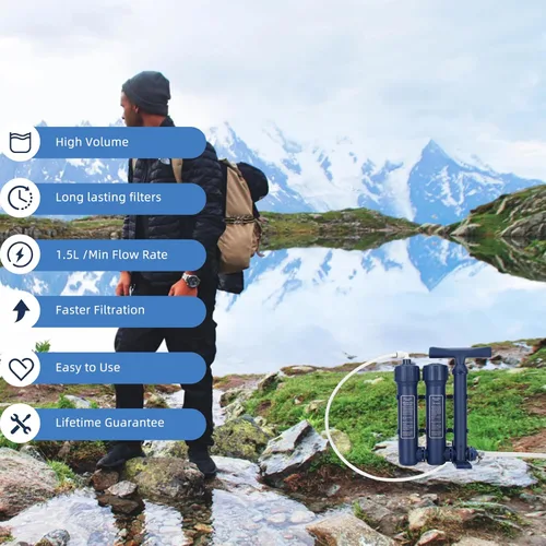 Miniatura 4 de Filtro de agua de emergencia Sistema de filtración de agua grande Supervivencia - Filtro de agua de bomba de mano, purificador de agua de alto