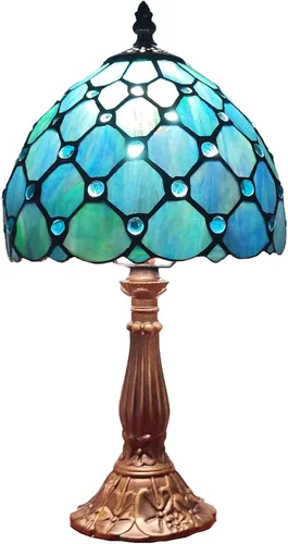 Miniatura 8 de Lámpara de Mesa Tiffany de 3 Vías Estilo Tiffany Lámpara de Escritorio Pequeña Lámpara de Vidrio Emplomado Luz Antigua Lámpara de Mesita de Noche