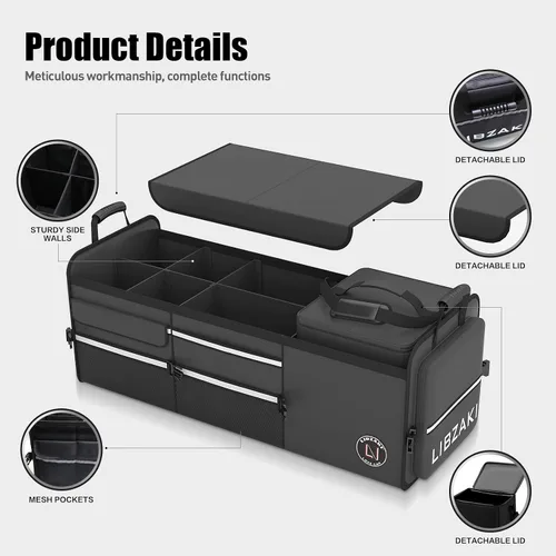 Miniatura 4 de LIBZAKI - Organizador de almacenamiento para maletero de automóvil, caja de almacenamiento plegable para auto, camión, SUV, color negro