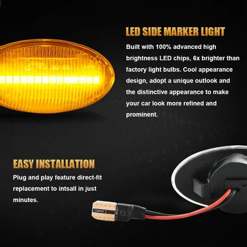 Miniatura 7 de D-Lumina Luces LED Secuenciales de Marcador Lateral Señal de Giro Conjunto de Lámpara Intermitente Lente Transparente para MINI Cooper R50 R52 R53