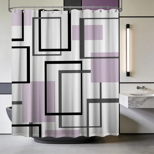 Miniatura 58 de Cortina de Ducha en Blanco y Negro Geométrica Cortinas de Ducha para Decoración de Baños de Hombres Juego de Cortina de Baño en Negro Blanco y Gris