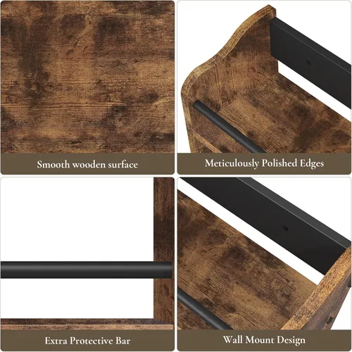 Miniatura 4 de Estante de especias montado en la pared, estante de especias de madera de 3 niveles para encimera, organizador vertical de especias para tarros