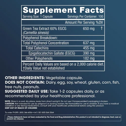 Miniatura 2 de ProHealth Longevity Green Tea EGCG Extreme (390 mg EGCG, 100 Cápsulas) (Suplemento de té verde)