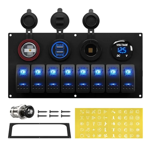 RVBOATPAT Panel de interruptores de barco marino, impermeable, 8 cuadrillas, 12 V, panel de interruptor basculante, panel de interruptor de palanca