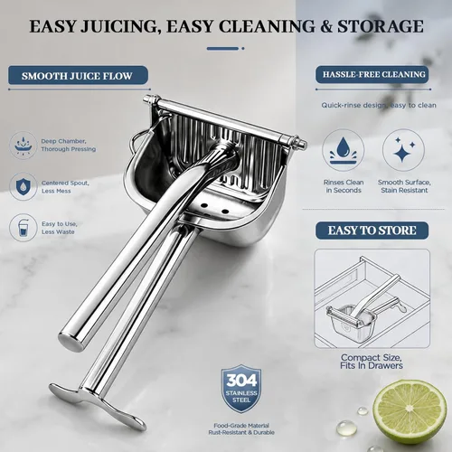 Miniatura 3 de Fruit Juice Squeezer Manual Juicer – Premium 304 Stainless Steel Hand Juicer Juice Press with Metal Filter filter bag, Easy to Use & Clean, Non-Slip