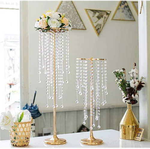 Miniatura 4 de Centros de mesa de cristal para mesas, soporte de flores doradas para boda, fiesta, centro de mesa, decoración del hogar Dorado