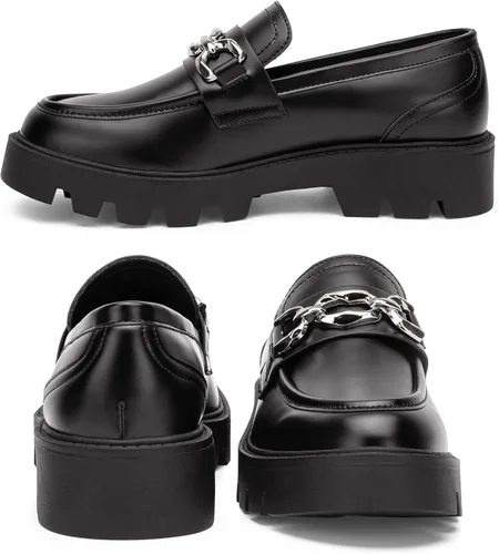 Miniatura 5 de Vepose Mocasines casuales de plataforma 8081 para mujer, mocasines negros con punta redonda