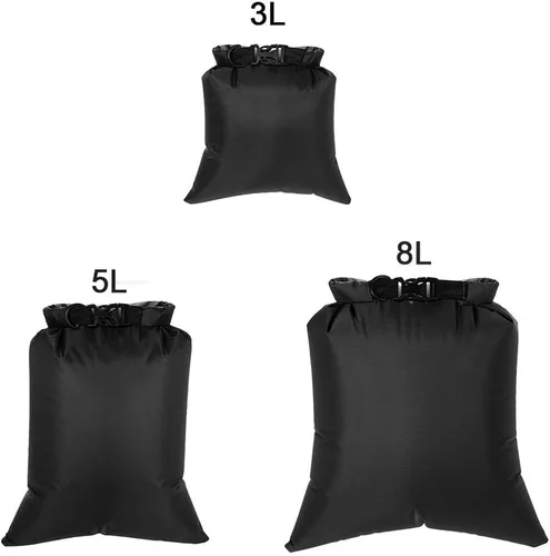 Miniatura 7 de Paquete de 3 bolsas secas impermeables de 3 L + 5 L + 8 L al aire libre ultraligeras para kayak, rafting, canotaje, natación, campamento