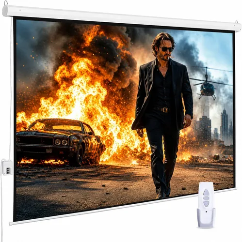 Miniatura 12 de Pantalla de proyector motorizada de 110", pantalla de proyector eléctrica 16:9 con control remoto, pantalla de película HD