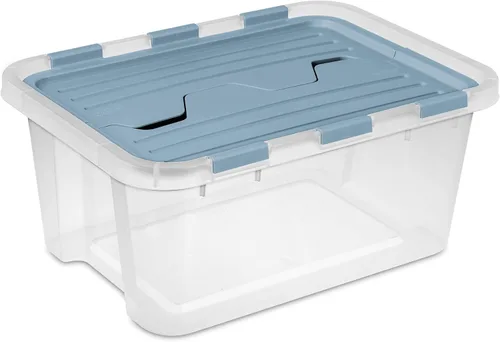 Miniatura 16 de Sterilite Paquete de 6 cajas de almacenamiento con tapa con bisagras, contenedores organizadores de plástico, 20 cuartos de galón, color azul