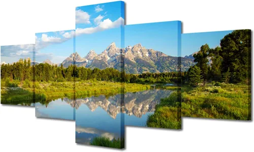 Miniatura 108 de TUMOVO Lienzo decorativo para pared de sala de estar, 5 paneles de naturaleza, Alaska, Estados Unidos, autopista alrededor de montañas, paisaje