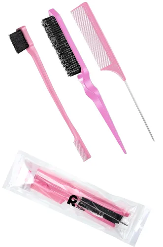 Miniatura 7 de Geiserailie Juego de 3 Cepillos para Cabello Slick Back, Cepillo de Cerdas, Control de Bordes, Peine Desenredante para Cabello Negro de Mujeres Rosa