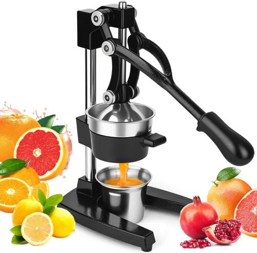 Exprimidor manual de hierro fundido con cono de acero inoxidable, exprimidor de limón resistente para un máximo rendimiento de jugo y limpieza sin